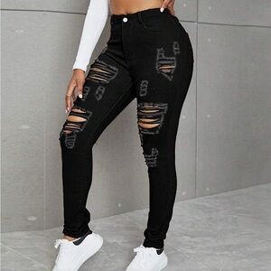 SHEIN Black Distressed Skinny Jeans